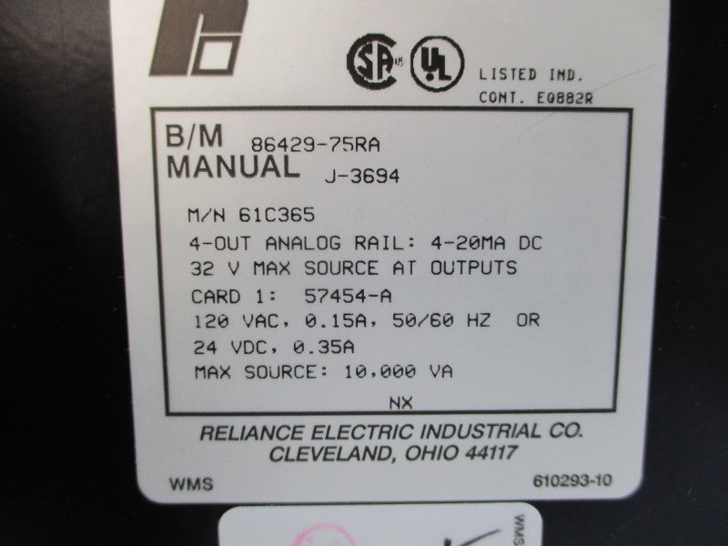 RELIANCE ELECTRIC 61C365 86429-75RA 120VAC 0.15/0.35A NSMP