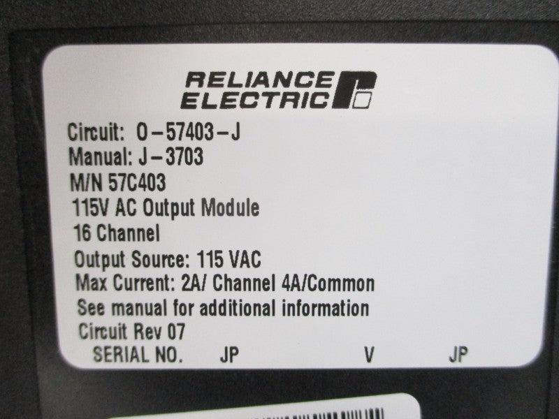 RELIANCE ELECTRIC R57C403 O-57403-J REV. 07 115VAC 2A REMAN