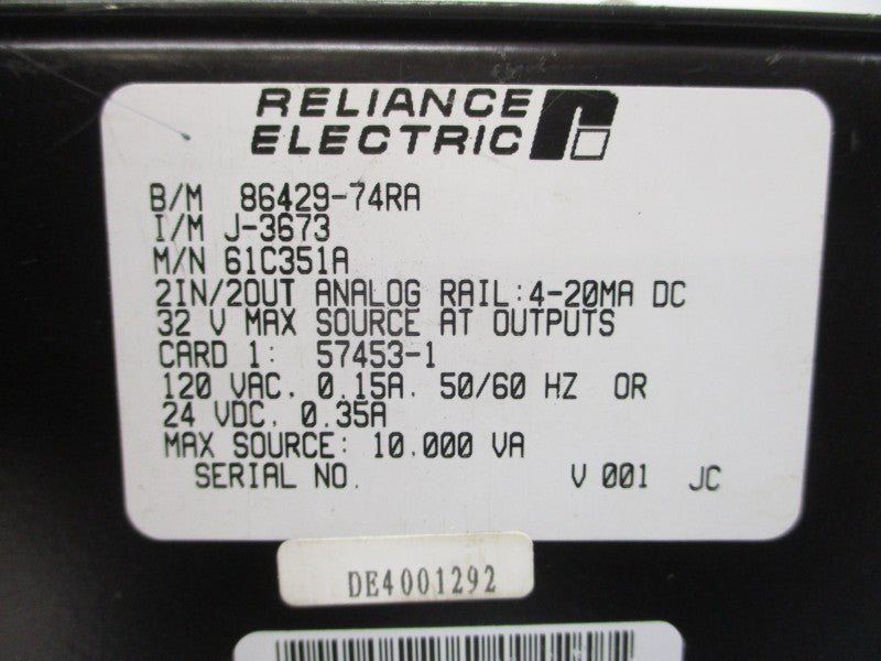 RELIANCE ELECTRIC R61C351A 86429-74RA 120VAC 0.15/0.35A REMAN
