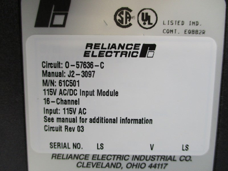 RELIANCE ELECTRIC R61C501 O-57636-C 115VAC/DC REV. 03 REMAN