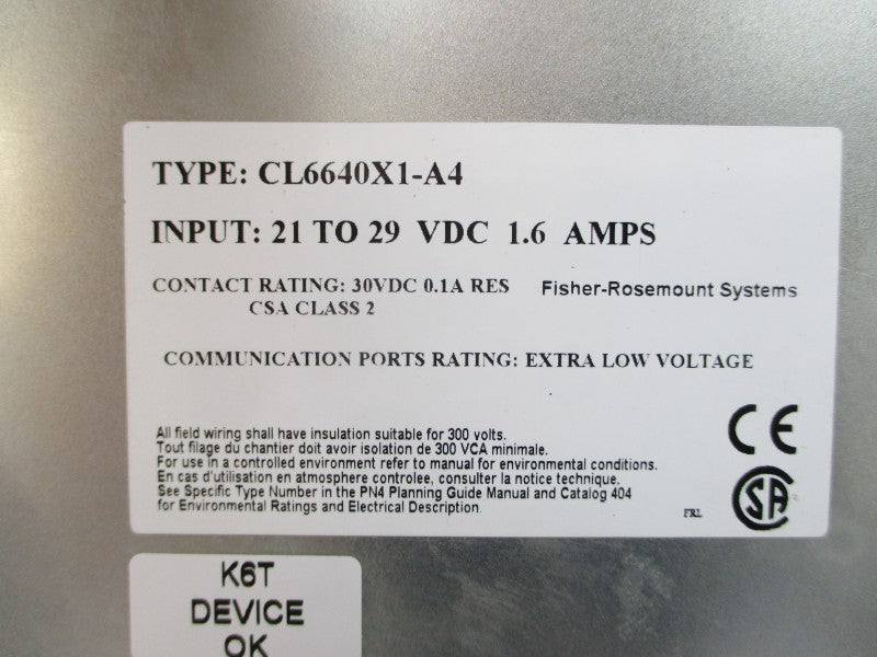 FISHER ROSEMOUNT CL6640X1-A4 12P1580X43R 21-29VDC 1.6A REV. G UNMP