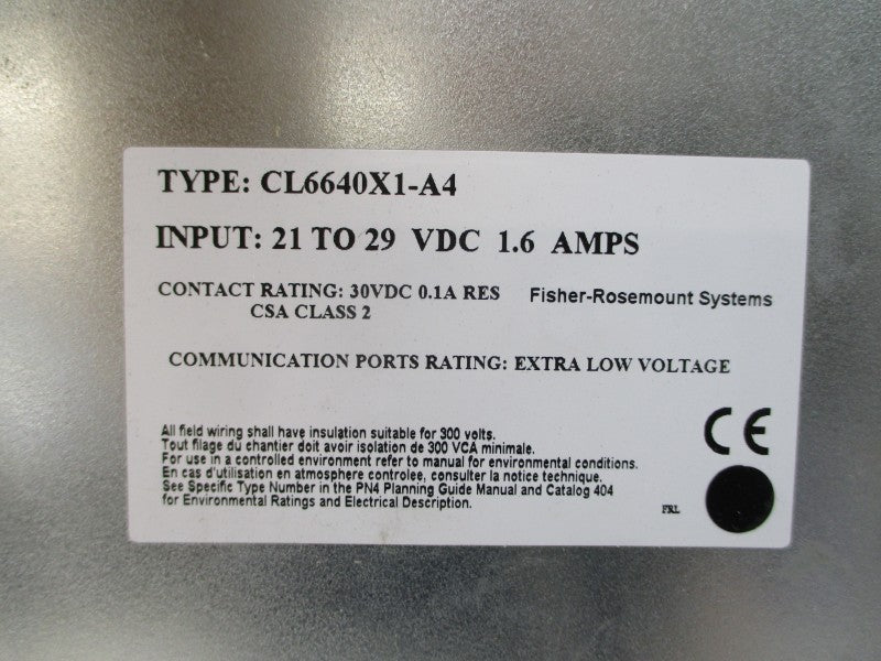 FISHER ROSEMOUNT CL6640X1-A4 12P1580X43R 21-29VDC 1.6A REV. G/H UNMP