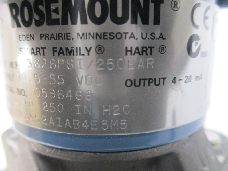 ROSEMOUNT 3051CD2A52A1AB4E5M5 10.5-55VDC 3626PSI NSMP