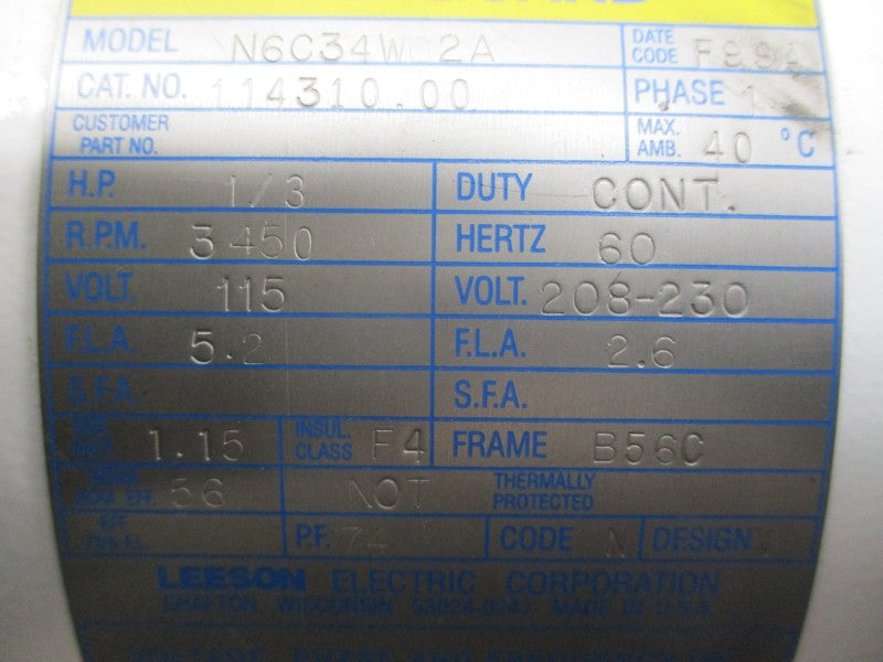 LEESON N6C34WC2A 114310.00 115/208-230V 5.2/2.6A NSNP