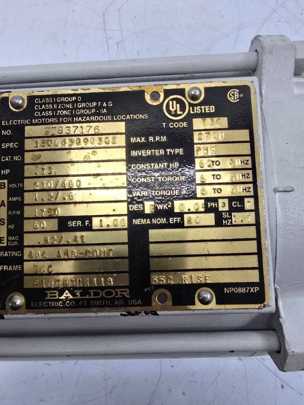 BALDOR BZ837176 35Q643Q903G2 230/460V 1.2/.6A (AS PICTURED) NSNP