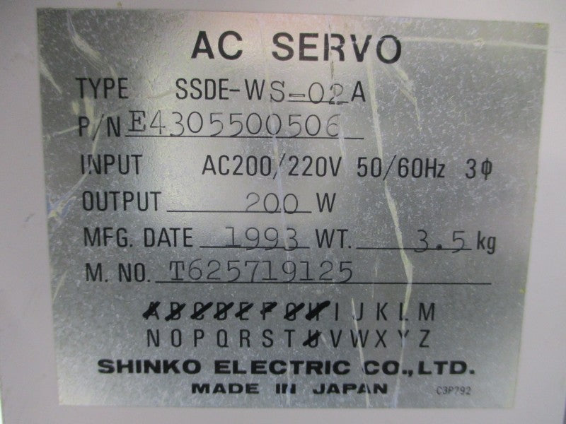 SHINKO ELECTRIC E4305500506 SSDE-WS-02A 200/220VAC UNMP