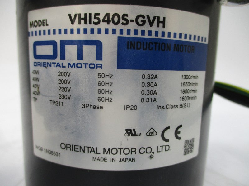ORIENTAL MOTOR VHI540S-GVH W/ GVH5G25 200-220/230V 0.30-0.31/0.32A UNMP
