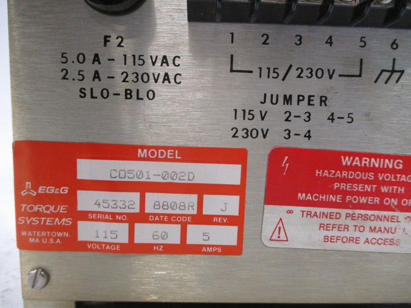 EG&G C0501-002D 115/230VAC 2.5/5.0A REV. J UNMP