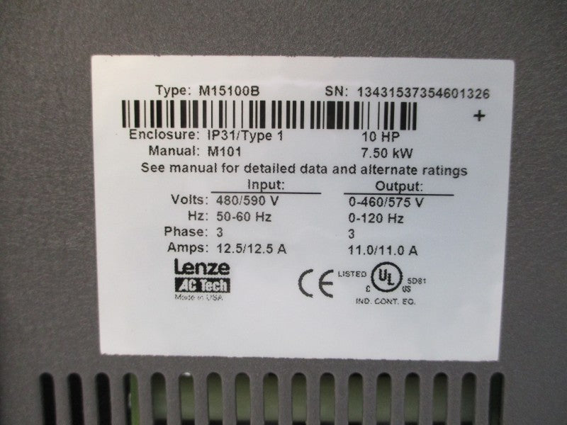 LENZE M15100B 13431537 480/590VAC 12.5A NSMP