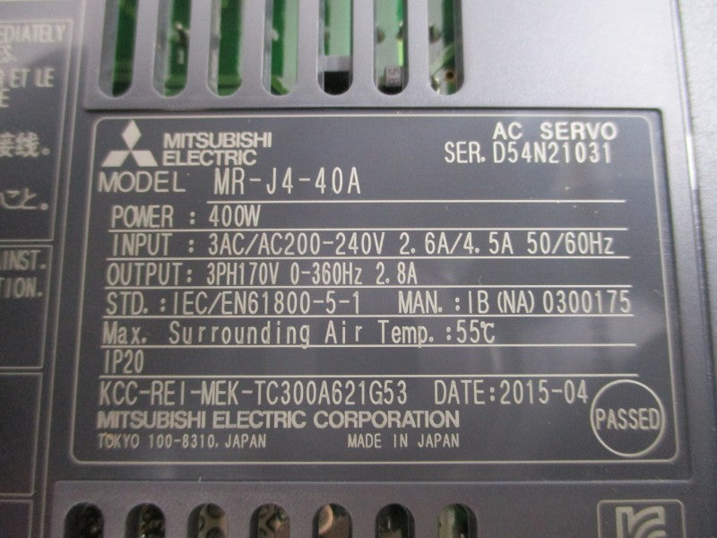 MITSUBISHI MR-J4-40A 200-240VAC 2.6/4.5A NSMP
