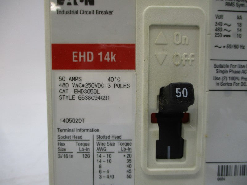 EATON EHD3050L SER. C 480VAC 50A NSMP
