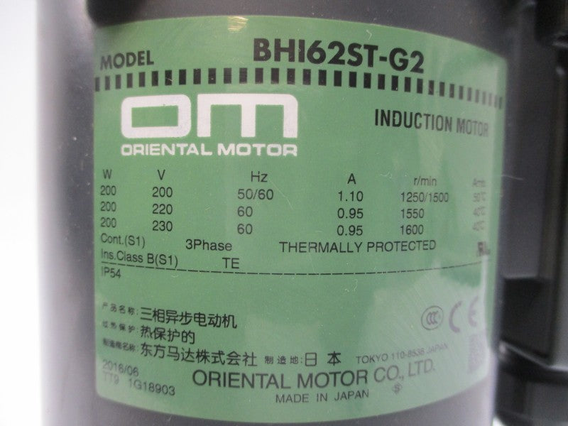 ORIENTAL MOTOR BHI62ST-G2 W/ BH6G2-9RH 200/220/230V 0.95/1.10A NSNP