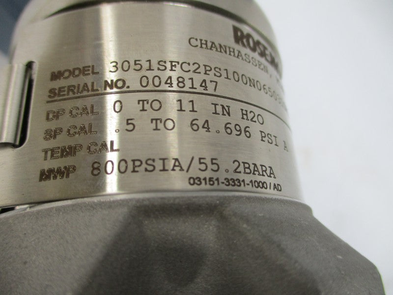 ROSEMOUNT 3051SFC2PS100N065031DA1A5AM5E5 12-42.4VDC .5-64.696PSI NSNP