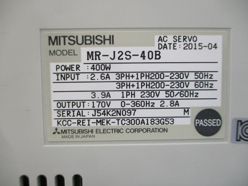 MITSUBISHI MR-J2S-40B 200-230VAC 2.6/3.9A NSMP