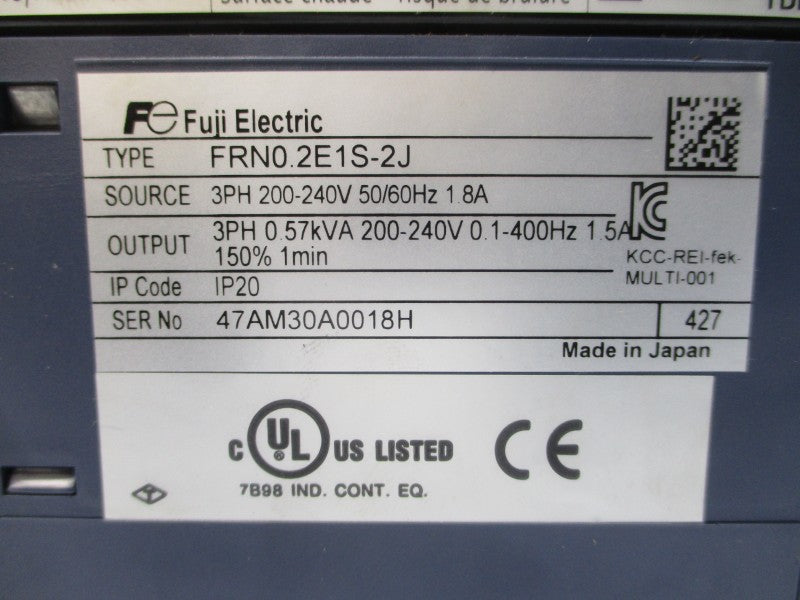 FUJI ELECTRIC FRN0.2E1S-2J 200-240V 1.8A NSMP