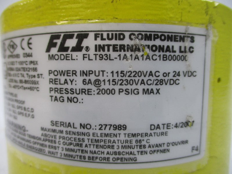 FCI FLT93L-1A1A1AC1B00000 115/230VAC 6A 2000PSI NSNP