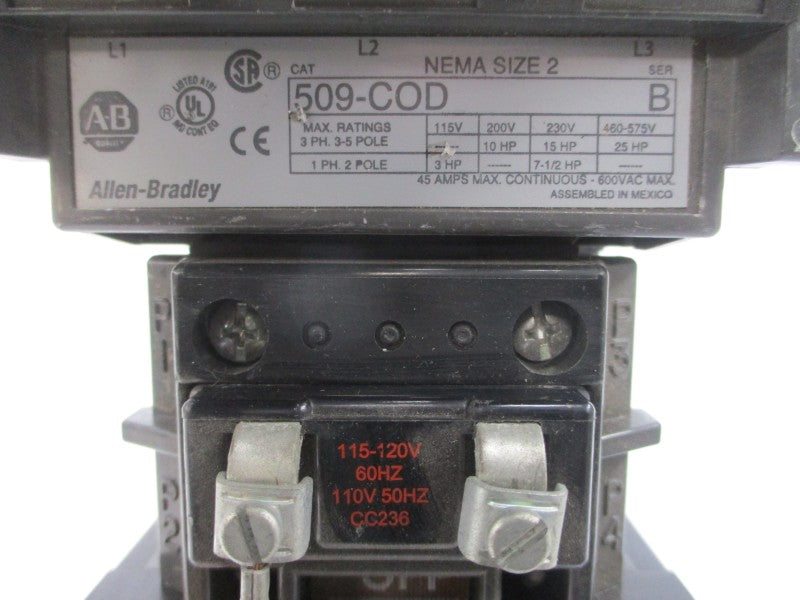 ALLEN BRADLEY 509-COD SER. B 110/115-120V 45A UNMP