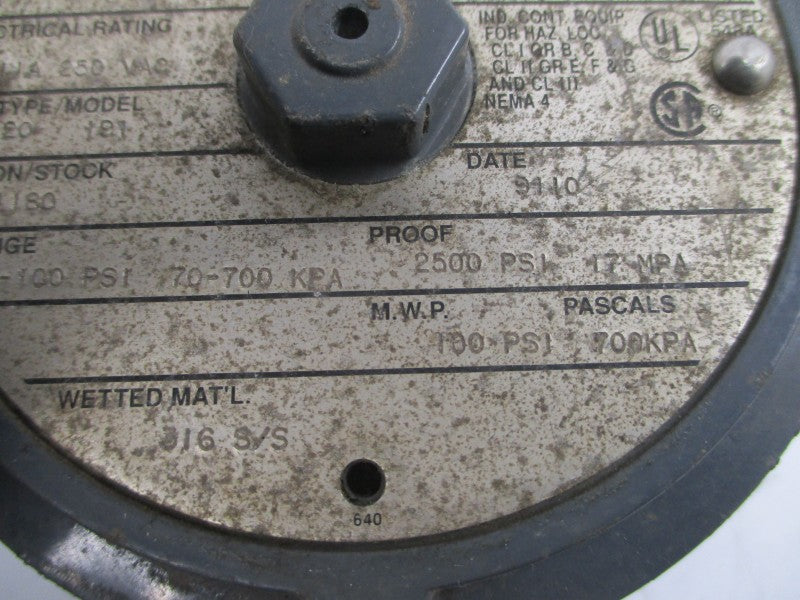 UNITED ELECTRIC J120191 250VAC 11A 10-100PSI UNMP