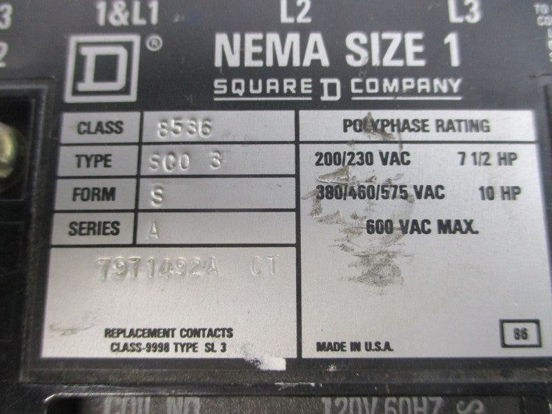 SQUARE D 8536SCO3SV02 SER. A 110/120V UNMP