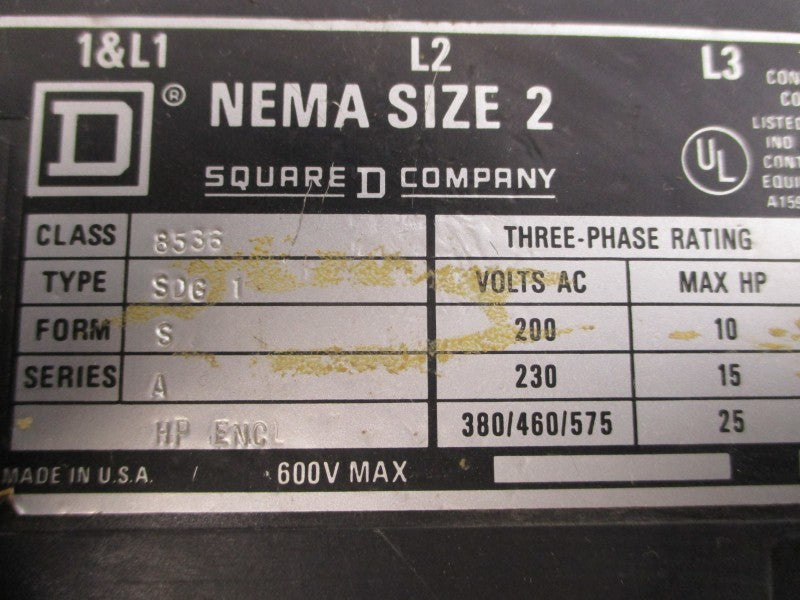 SQUARE D 8536SDG1SV02 SER. A 110/120V UNMP