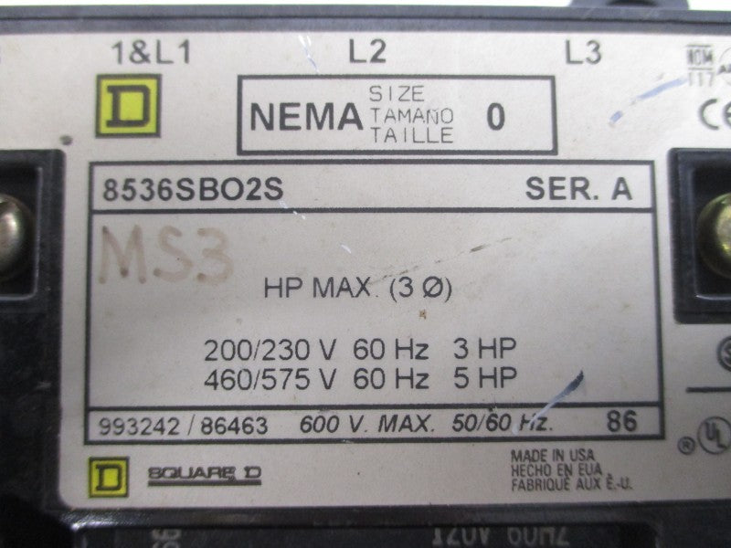 SQUARE D 8536SBO2SV02 SER. A 110/120V (AS PICTURED) UNMP