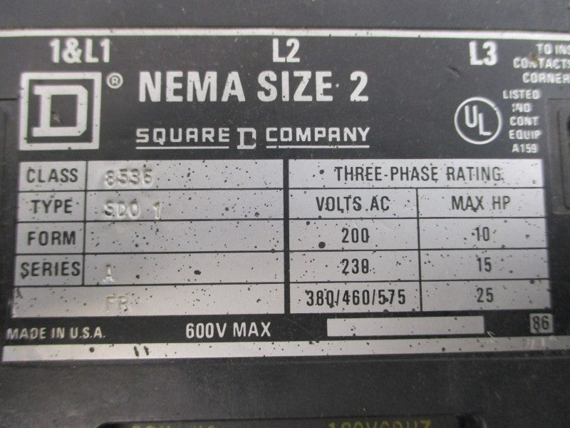 SQUARE D 8536SDO1V02 SER. A 110/120V UNMP
