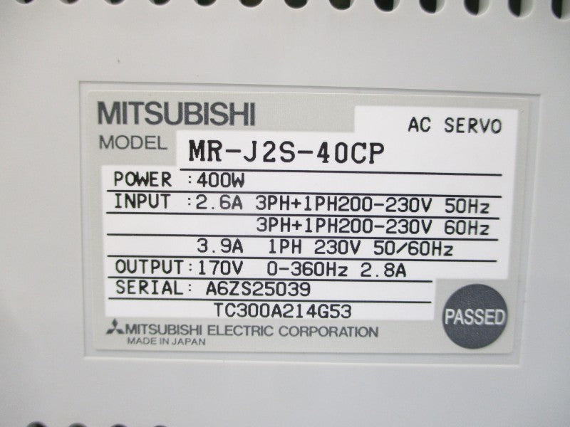 MITSUBISHI MR-J2S-40CP 200-230VAC 2.6/3.9A UNMP