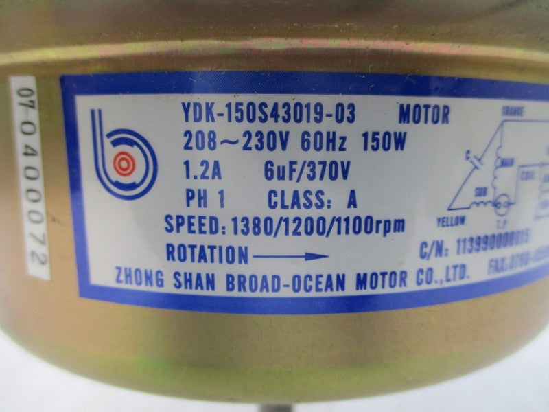 ZHONG SHAN BROAD-OCEAN MOTOR YDK-150S43019-03 208-230V 1.2A NSNP