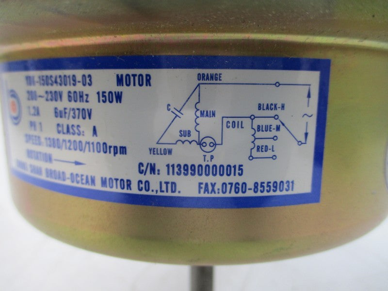 ZHONG SHAN BROAD-OCEAN MOTOR YDK-150S43019-03 208-230V 1.2A NSNP