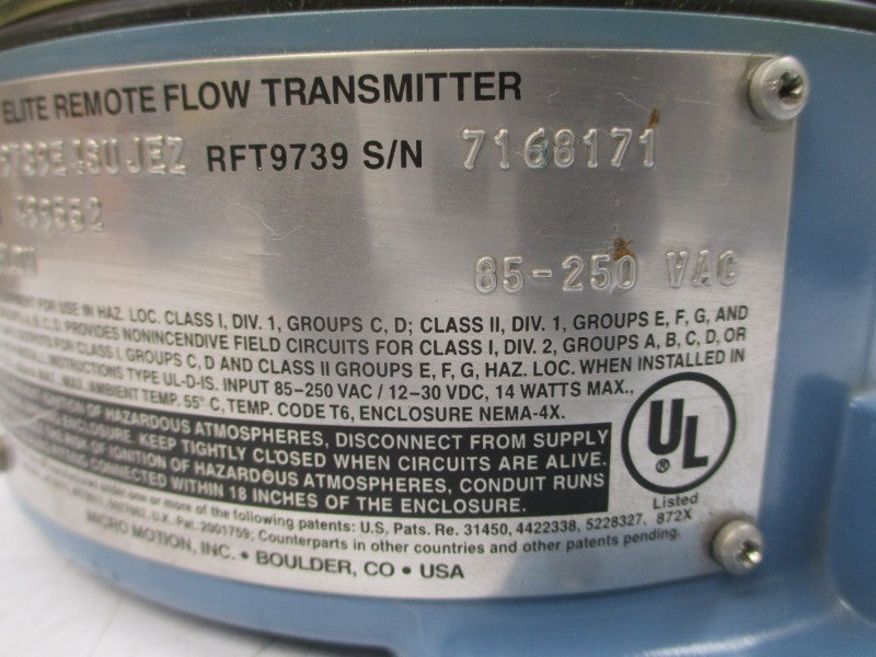 MICRO MOTION RFT9739E4SUJEZ 85-250VAC (AS PICTURED) UNMP