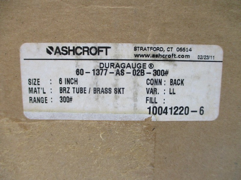 ASHCROFT 60-1377-AS-02B-300# 0-300PSI 6" NSMP
