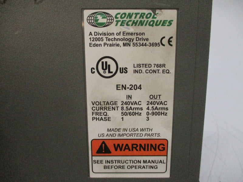 CONTROL TECHNIQUES EN-204-00-000 960500-10 240VAC 8.5A REV. A3 NSNP
