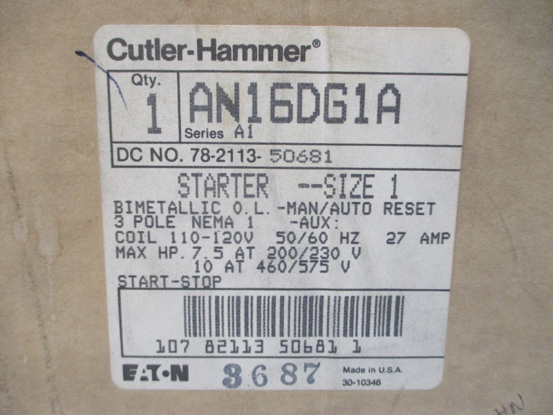 CUTLER HAMMER AN16DG1A SER. A1 110/120V 27A NSMP