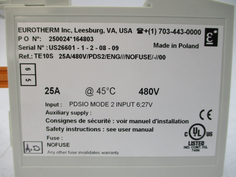 EUROTHERM TE10S25A/480V/PDS2/ENG///NOFUSE/-//00 480V 25A NSMP