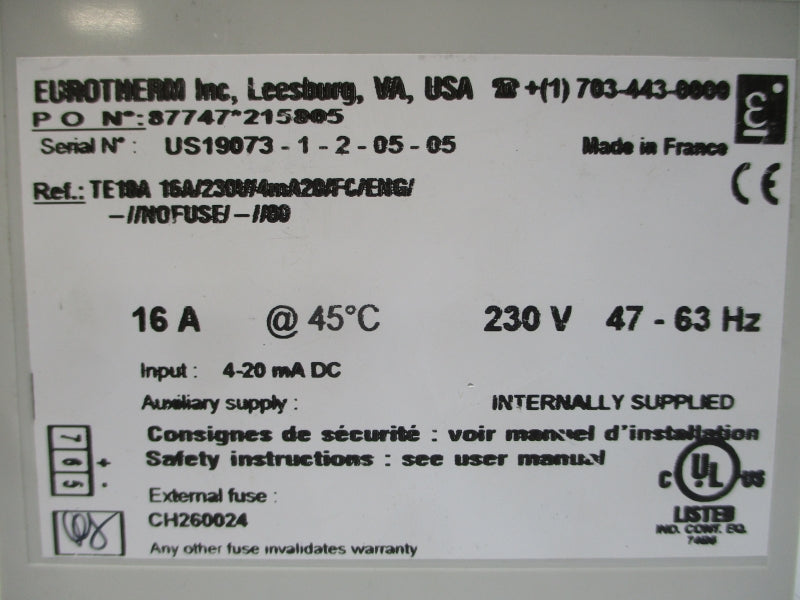 EUROTHERM TE10A16A/230V/4MA20/FC/ENG/-//NOFUSE/-//00 230V 16A NSMP