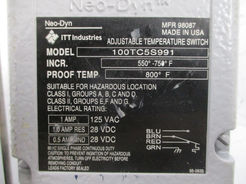 ITT 100TC5S991 125VAC 1A 550-750'F NSNP