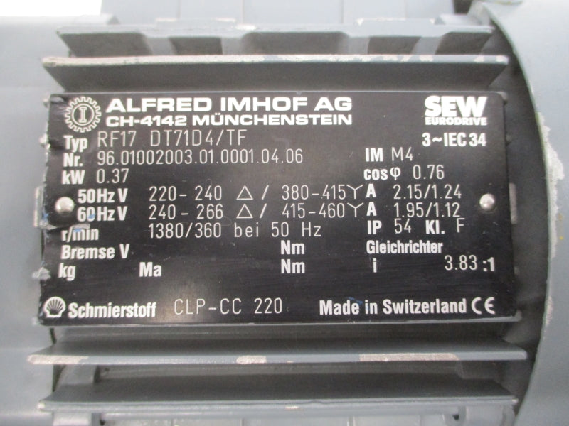 SEW EURODRIVE RF17DT71D4/TF 415-460V 1.24/2.15A NSNP