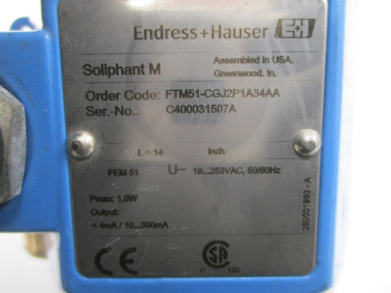 ENDRESS+HAUSER FTM51-CGJ2P1A34AA 19-253VAC 375PSI 14" NSNP