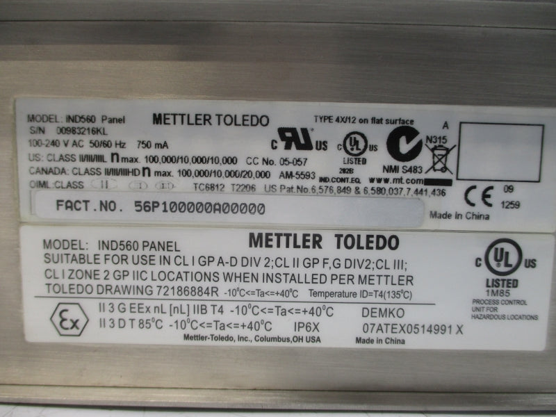 METTLER TOLEDO IND560 100-240VAC UNMP