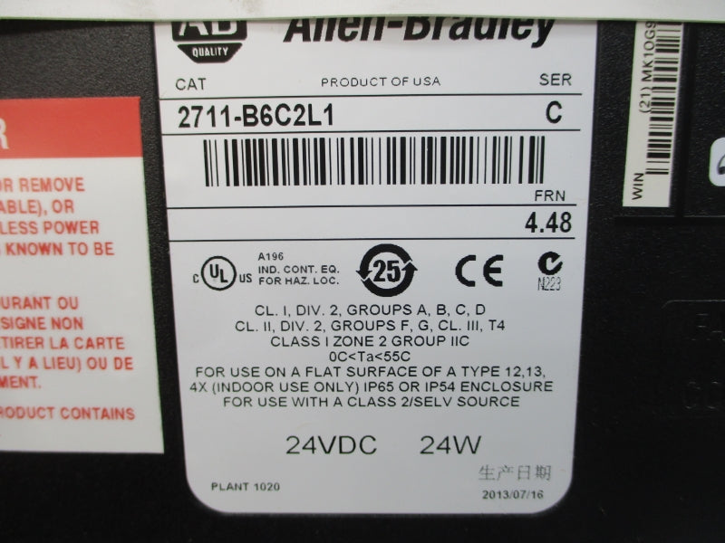 ALLEN BRADLEY 2711-B6C2L1 SER. C F/W 4.48 24VDC REMAN
