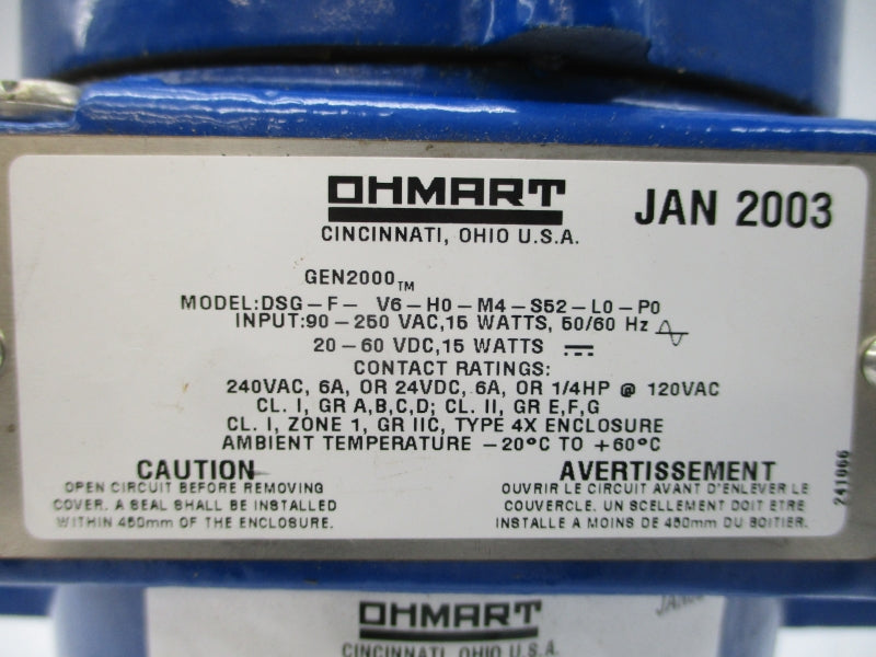 OHMART GEN2000 DSG-F-V6-H0-M4-S52-L0-P0 90-250VAC 6A NSNP