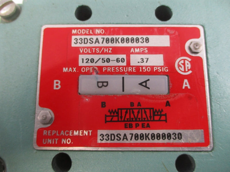 NUMATICS 33DSA700K000030 120V .37A 150PSI NSNP