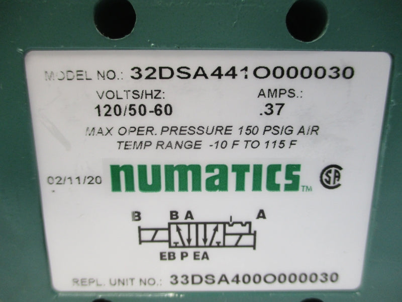 NUMATICS 32DSA441O000030 120V .37A 150PSI NSNP