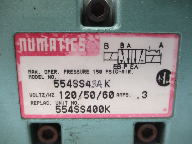 NUMATICS 554SS43AK 110/120V .30A 150PSI NSNP