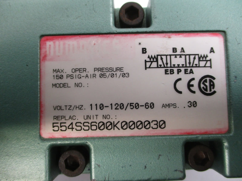 NUMATICS 554SS600K000030 110/120V .30A 150PSI (AS PICTURED1) UNMP