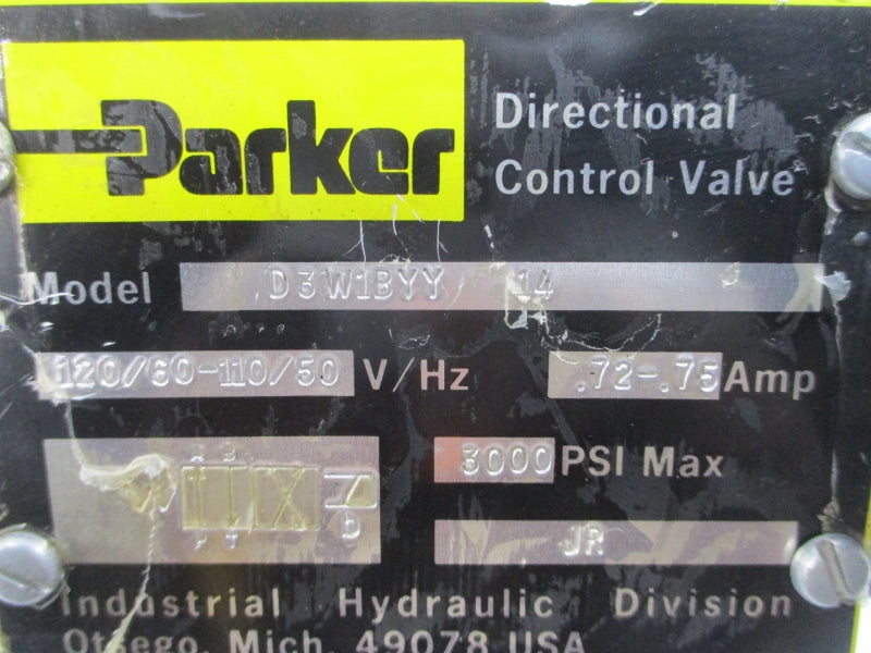 PARKER D3W1BYY14 110/120V .72-.75A 3000PSI UNMP