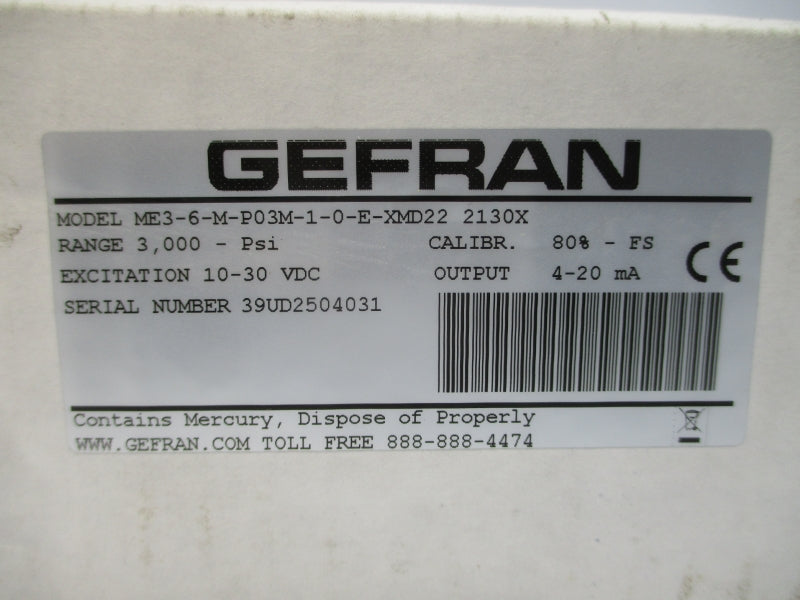 GEFRAN ME3-6-M-P03M-1-0-E-XMD222130X 10-30VDC 3000PSI NSMP
