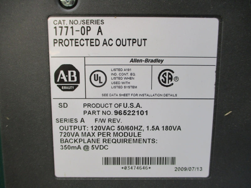 ALLEN BRADLEY 1771-OP SER. A 120VAC 1.5A UNMP