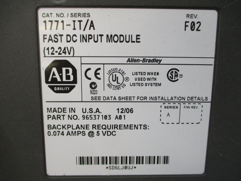 ALLEN BRADLEY 1771-IT SER. A 5VDC 0.074A REV. F02 UNMP