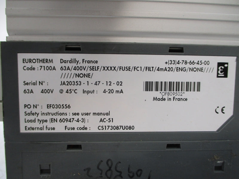 EUROTHERM 7100A63A/400V/SELF/XXXX/FUSE/FC1/FILT/4MA20/ENG/NONE/////////NONE/ 400V 63A NSNP